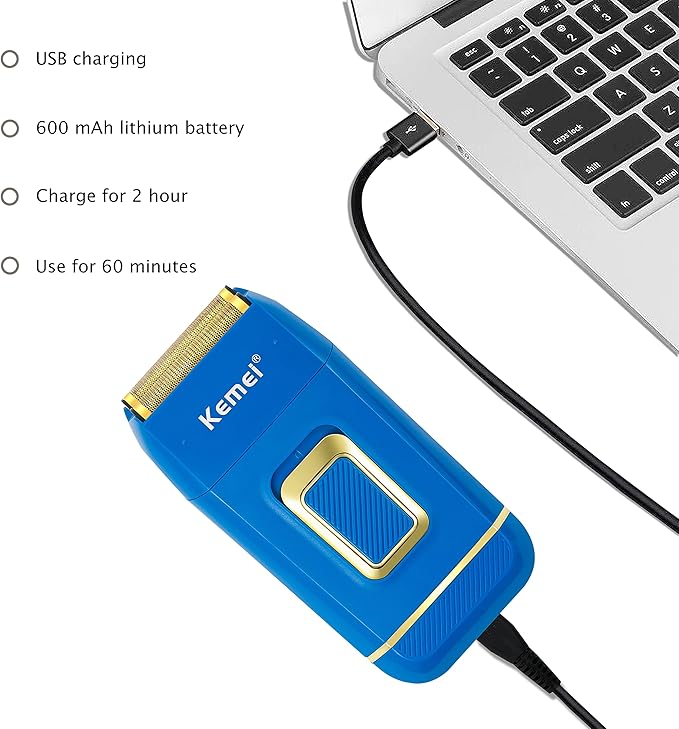 KEMEI Foil Shaver Double Electric Shaver for Men Electric Razors Head Shaver for Bald Men Barber Supplies Hair & Beard Trimmer Cordless Rechargeable, Blue