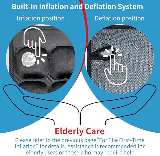 Air Inflatable Pressure Relief Seat Cushion for Wheelchair, Car, Office, Home Living, Adjustable Firmness for Coccyx, Sciatica Pain Relief, Tailbone Pain Relief, 18x17 inches with Grey Cover