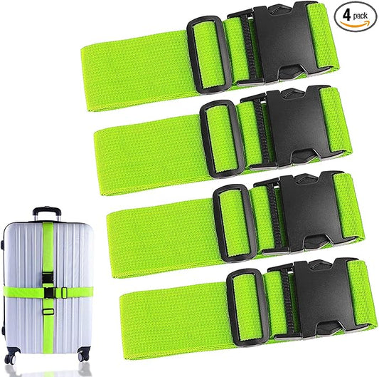 4Pcs Luggage Straps for Suitcase Travel Accessories TSA Approved, 80In Long Belts to Keep Your Suitcase Secure, Adjustable Bag Straps with Quick-Release Buckle for Travel Bag Closure, Green