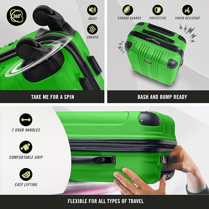 Kenneth Cole REACTION Out of Bounds Lightweight Hardshell 4-Wheel Spinner Luggage, Kelly Green, 20-Inch Carry On