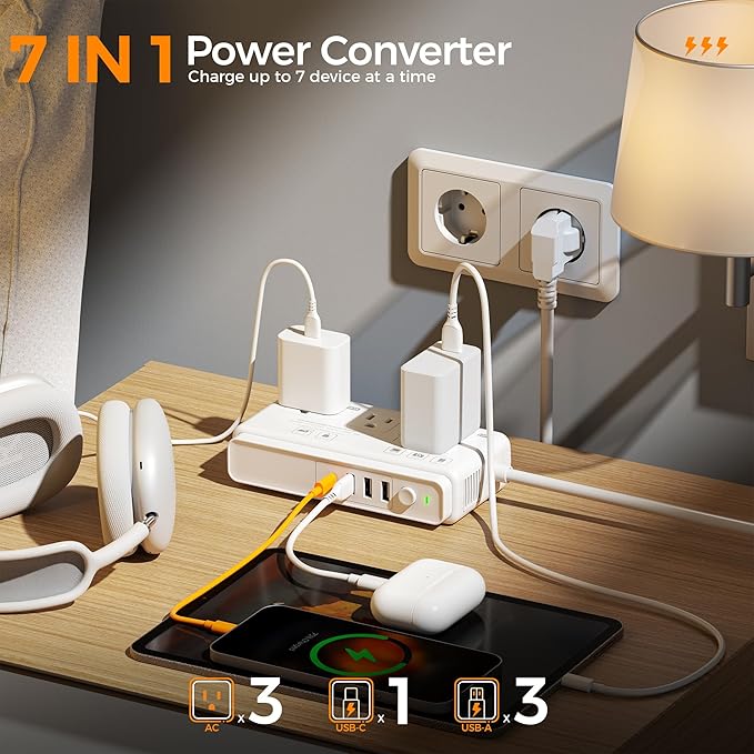 220V to 110V Voltage Converter, TESSAN Universal Travel Adapter with 4 USB Charger (1 USB C), 3 AC Sockets and EU/UK/AU/IT Plug Power Adaptor, Step Down Transformer Outlet Converters for International