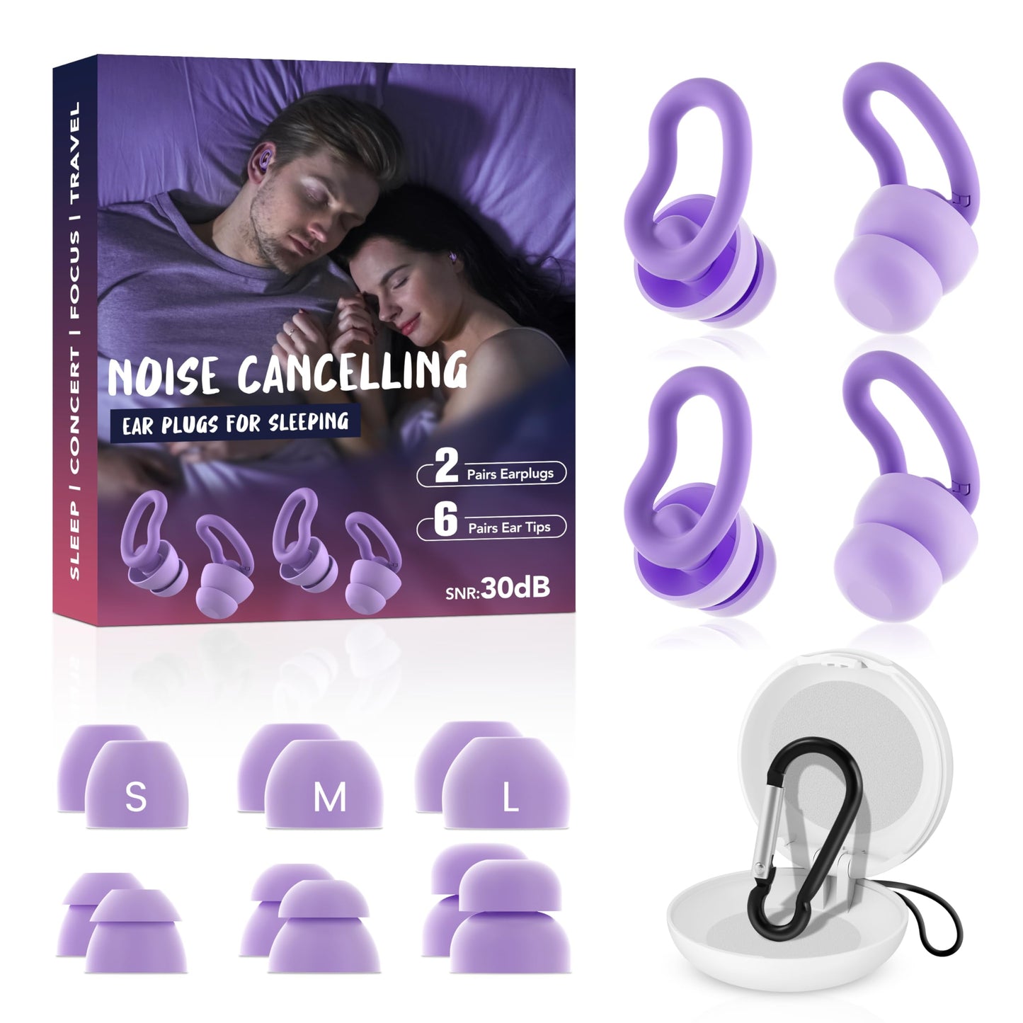 Noise Cancelling Ear Plugs for Sleeping - 2 Pairs Reusable Soft Silicone Noise Block Earplugs for Sound Proof, 31db Noise Reduction Earplug for Sleep, Snoring Blocking, Concert
