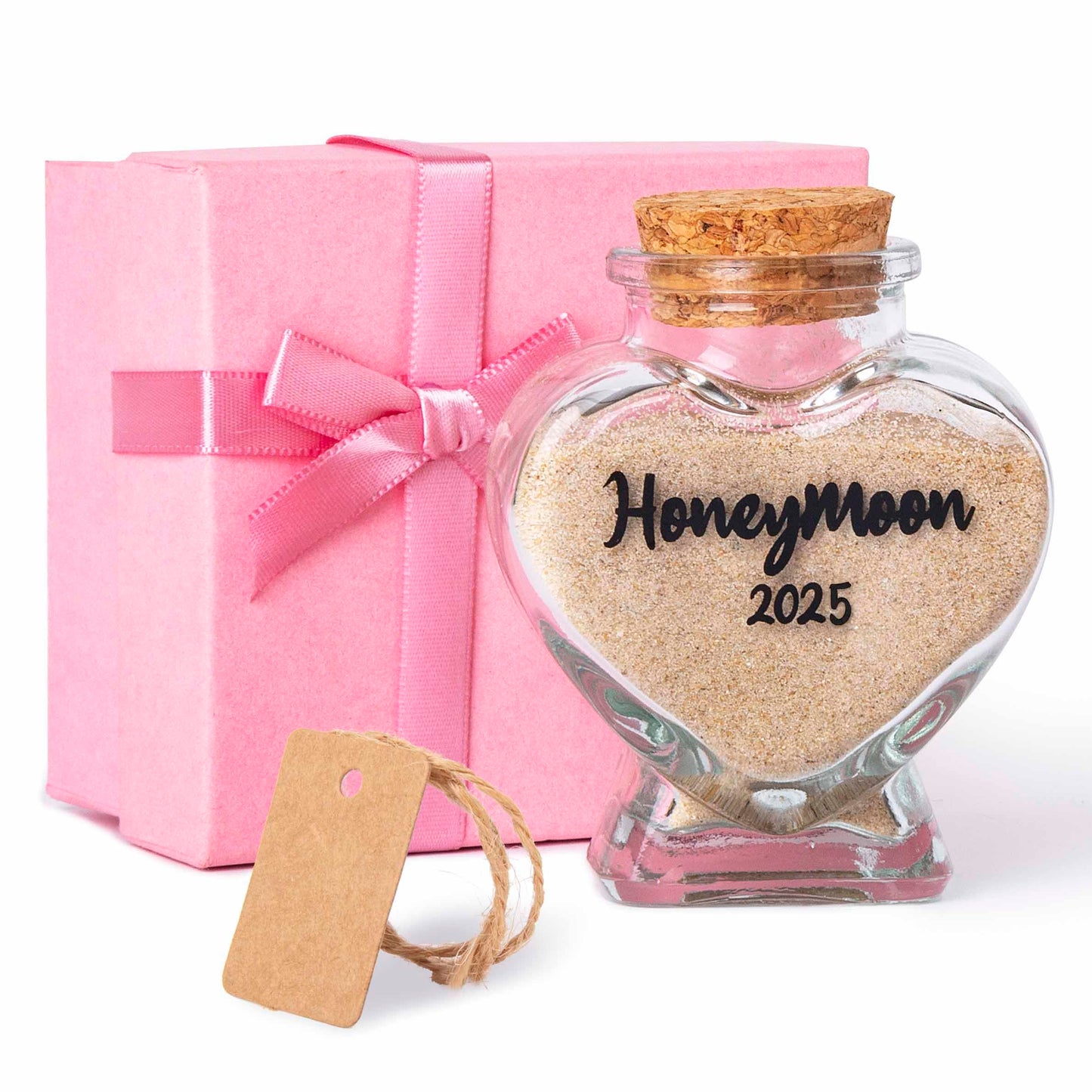 TUNGURIS Honeymoon Sand Keepsake Jar 2025，Bridal Shower, Wedding, Engagement, Honeymoon, Travel Gift for Couples, Newlywed, Fiance(Gift Box Includes) - 40ml Heart Shape Glass