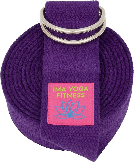 Adaptive Yoga Strap, Stretching Strap, 2 Inches Wide, 100% Naturally Soft Cotton, Steel D-Rings, Includes Natural Cotton Drawstring Storage Pouch and Instructional E-Book