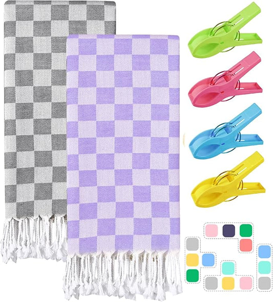 2 Packs Turkish Beach towel Blanket Bath Pool Towels Float Trip Essentials Water Park Accessories Boat Stuff Kayak Supplies Swim Must Have Lake Day Necessities River Gadget Jetski Gift Camping Things