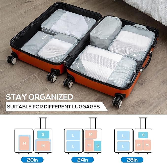 Compression Packing Cubes, 9 Set Packing Cubes for Travel Compression, Lightweight Compressible Package Organizer for Carry On and Suitcases, Light Grey