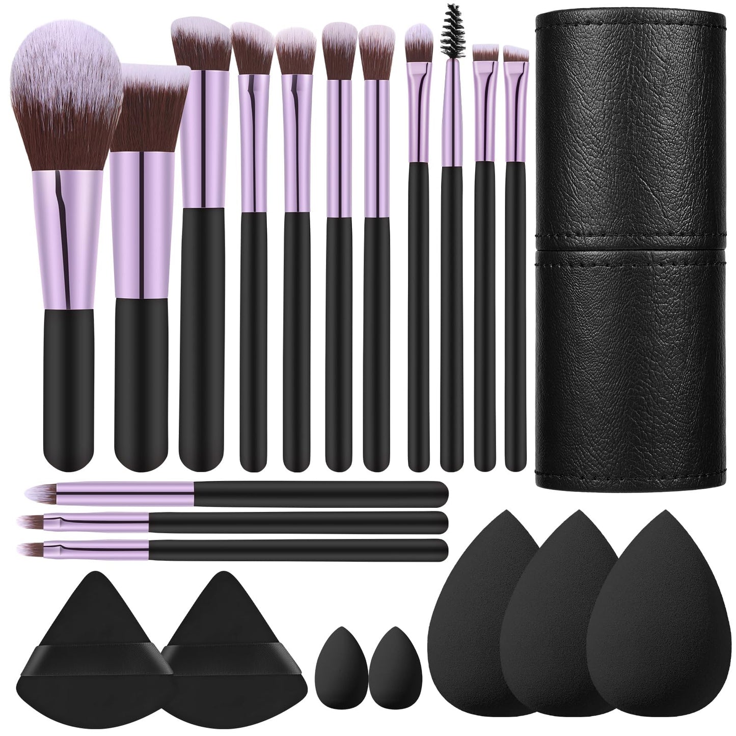 14 Pcs Travel Makeup Brush Set Portable Mini Makeup Brushes Make up Brush with Case,5 Pcs Makeup Sponge Mother's Day Gift for Foundation Powder Concealers Eye Shadows(Black)