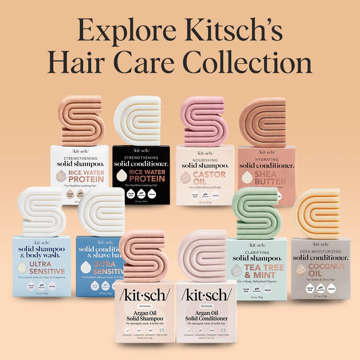 Kitsch Argan Oil Conditioner Bar - Repairing Solid Hair Conditioner for Women and Men - Strengthening, Moisturizing Hair Care - Vegan, All Natural, Paraben & Sulfate-Free, Made in USA, 2.7 oz