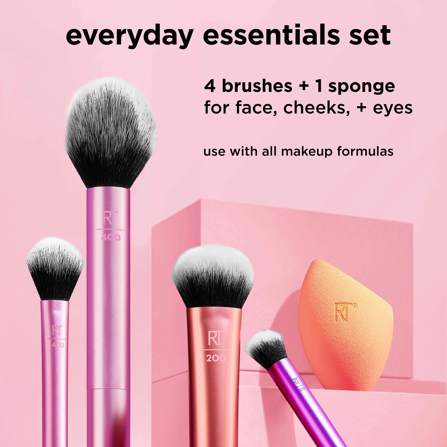 Real Techniques 5 Piece Everyday Essentials Makeup Brush Set, Includes 4 Brushes & Makeup Sponge, For Foundation, Blush, Bronzer, Contour, Eyeshadow, & Powder, Travel Gift Set, Cruelty-Free & Vegan