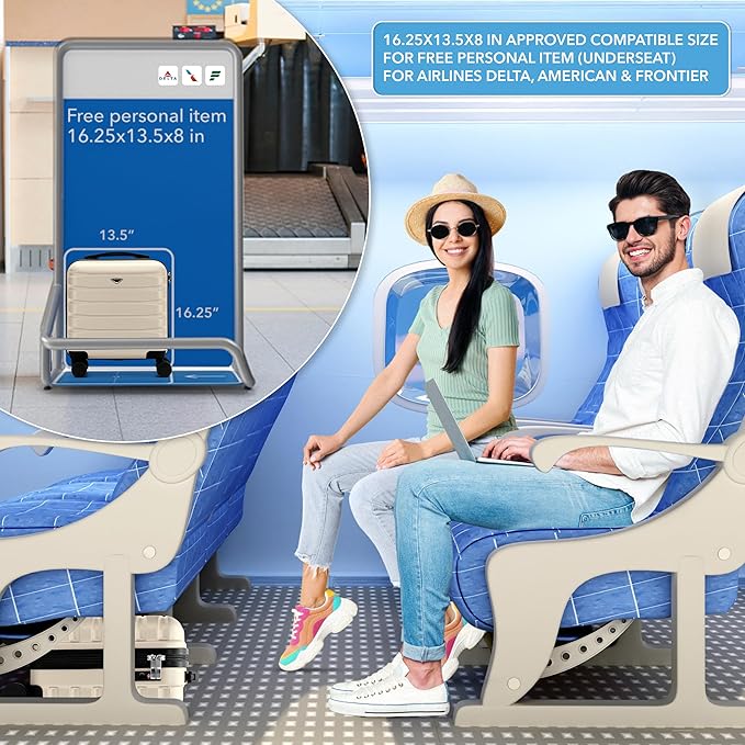 Carry On Suitcase Hardside TSA Lock & USB Port Silent Double Spinner Wheels Maximum Underseat Carry-On Bag For Virgin & South West Approved Airlines( 16.25x13.5x8" ,Cream/Black )