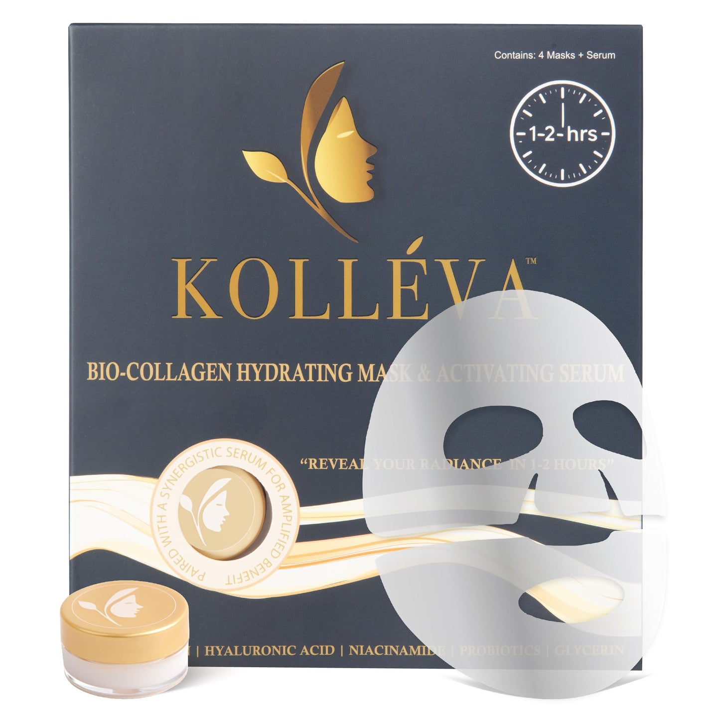 Kolléva Collagen Hydrogel Masks –Instant 2-Hour Glow | 4 Clinical Level Masks | U.S. Skincare Innovation