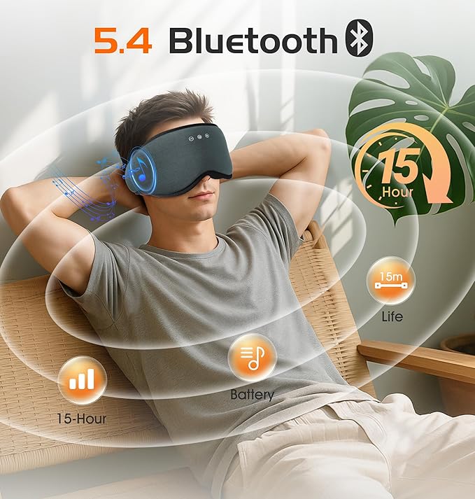 Bluetooth Sleep Mask, 2 in 1 Bamboo Cotton 3D Sleeping Headphones for Side Sleepers Sleep Mask with Timming Setting, Blackout Eye Mask for Sleeping Travel Meditation Men Women