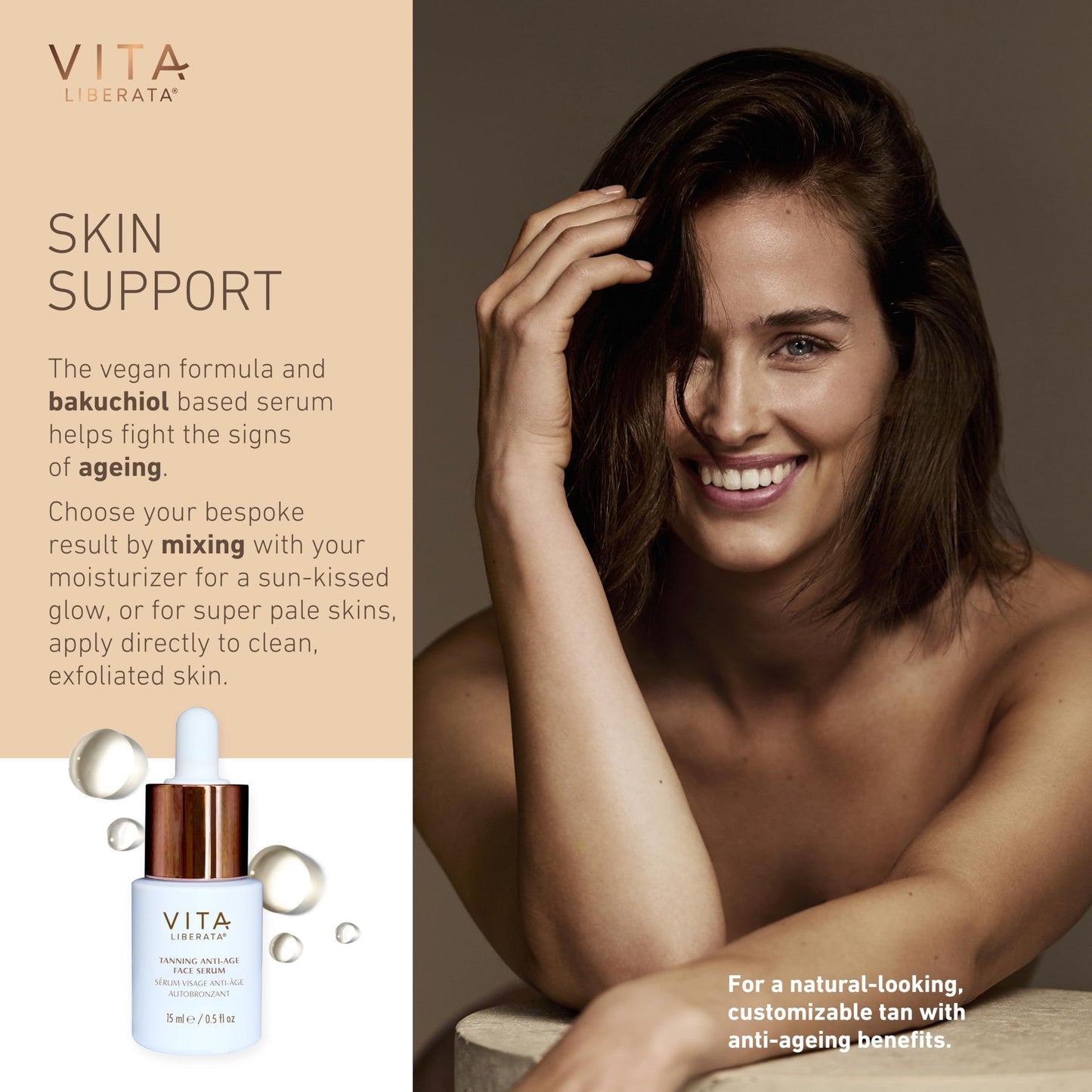 Vita Liberata Anti-Age Face Serum - Dual Action Serum, Deeply Nourishing & Hydrating, Customizable Tan, Formulated with Bakuchiol & Organic Botanicals, 30ml / 0.5 fl oz