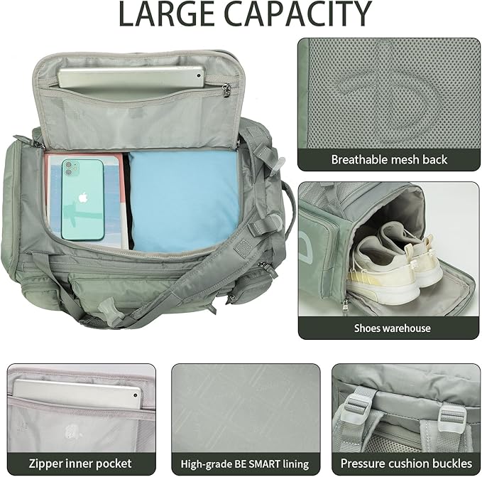 BE SMART 32L Extra Large Gym Backpack for Women, Big Gym Bag with Shoes Compartment, Waterproof Heavy Duty Duffel Bags, Women's Workout Backpacks for Outdoor Sport,Hiking,Camping,Travel