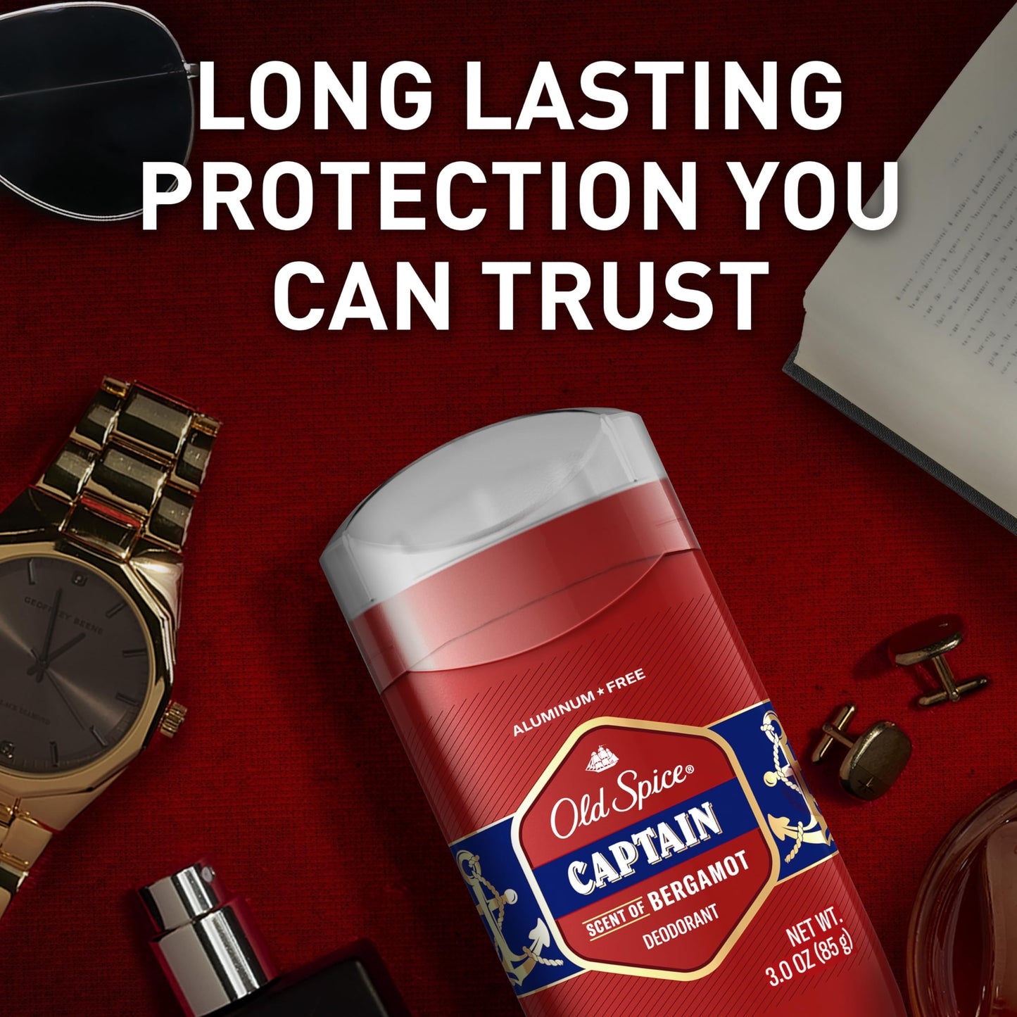 Old Spice Aluminum Free Deodorant for Men, 24/7 Odor Protection, 24/7 Freshness & Lasting Scent, Captain with Bergamot Scent, 3.0 oz (Pack of 2)