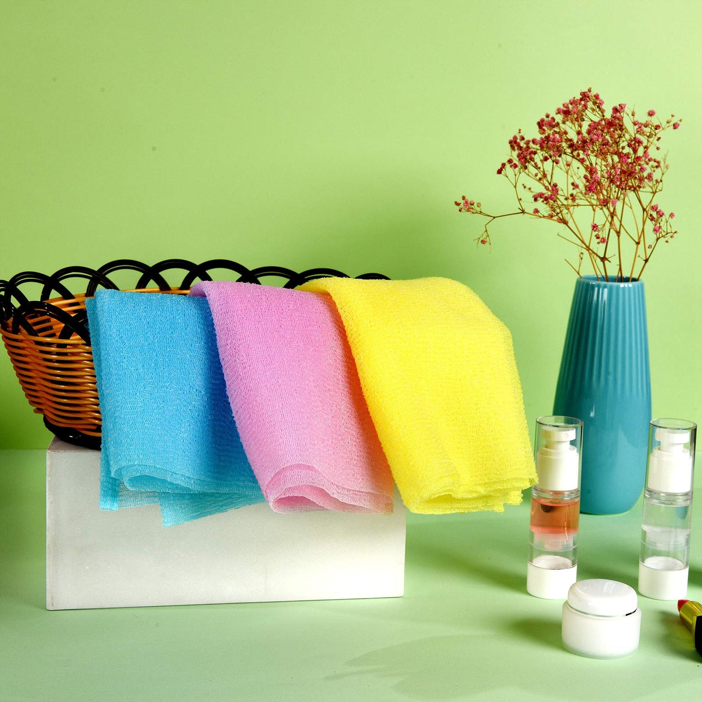 ARCH&M Japanese Beauty Skin Cloth (3 Pack) | Exfoliating Towel & Korean Body Scrubber for a Spa-Like Experience at Home (Navy-Blue x 3)