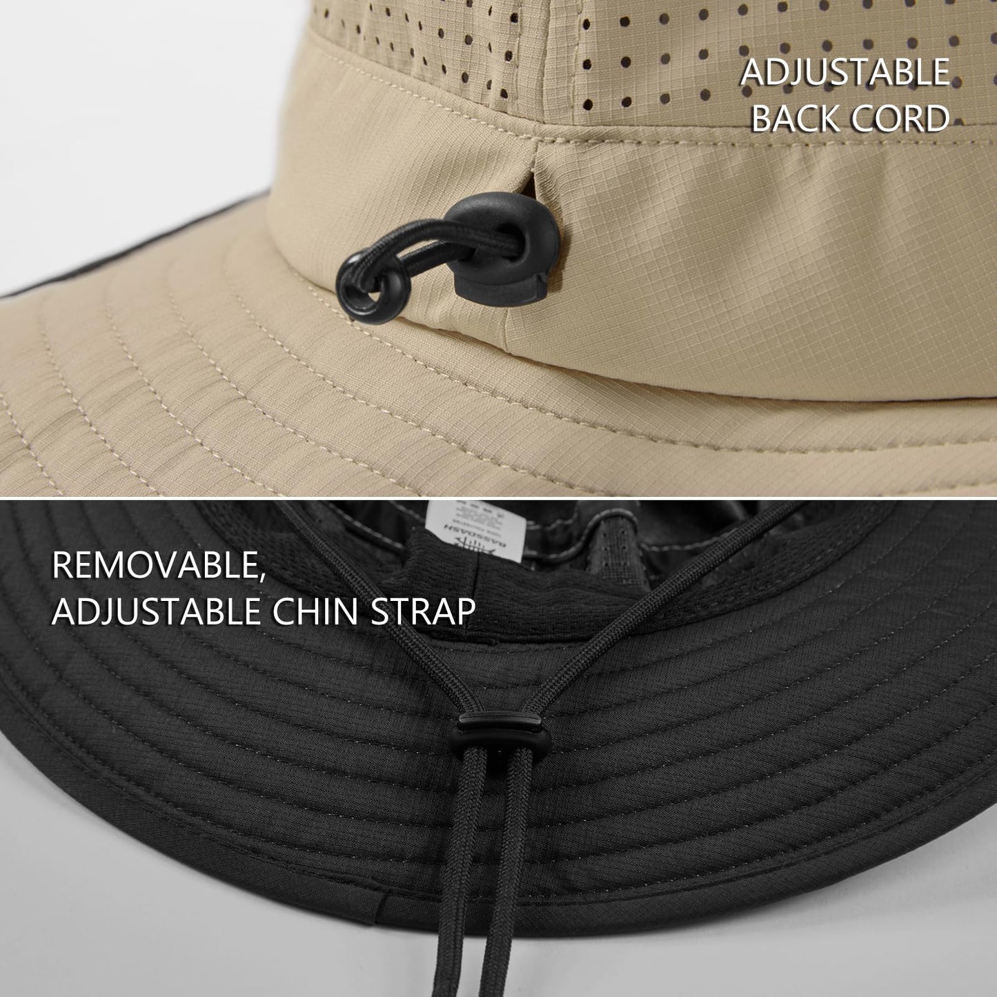 BASSDASH UPF 50+ Water-Resistant Fishing Bucket Hat with Laser Perforated Mesh Adjustable for Men Women Outdoor Hiking Khaki