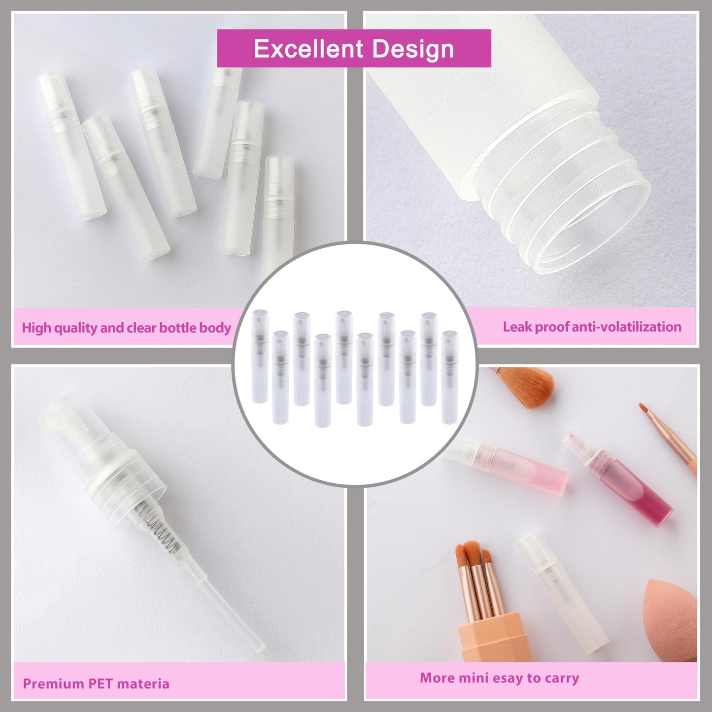 KCKHFA 10 PCS Mini Perfume Travel Spray Bottle Refillable, Plastic Hair Perfume Atomizer for Toner