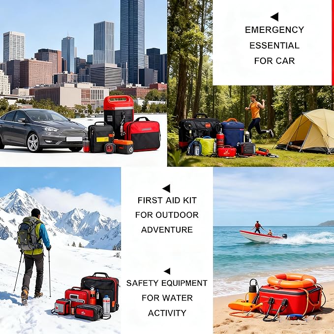 279PCS Small Travel First Aid Kit Supplies for Business, First Aid Emergency Set Backpacking Essentials Items Trauma Survival Kits for Outdoor Adventure, Black AMORNING