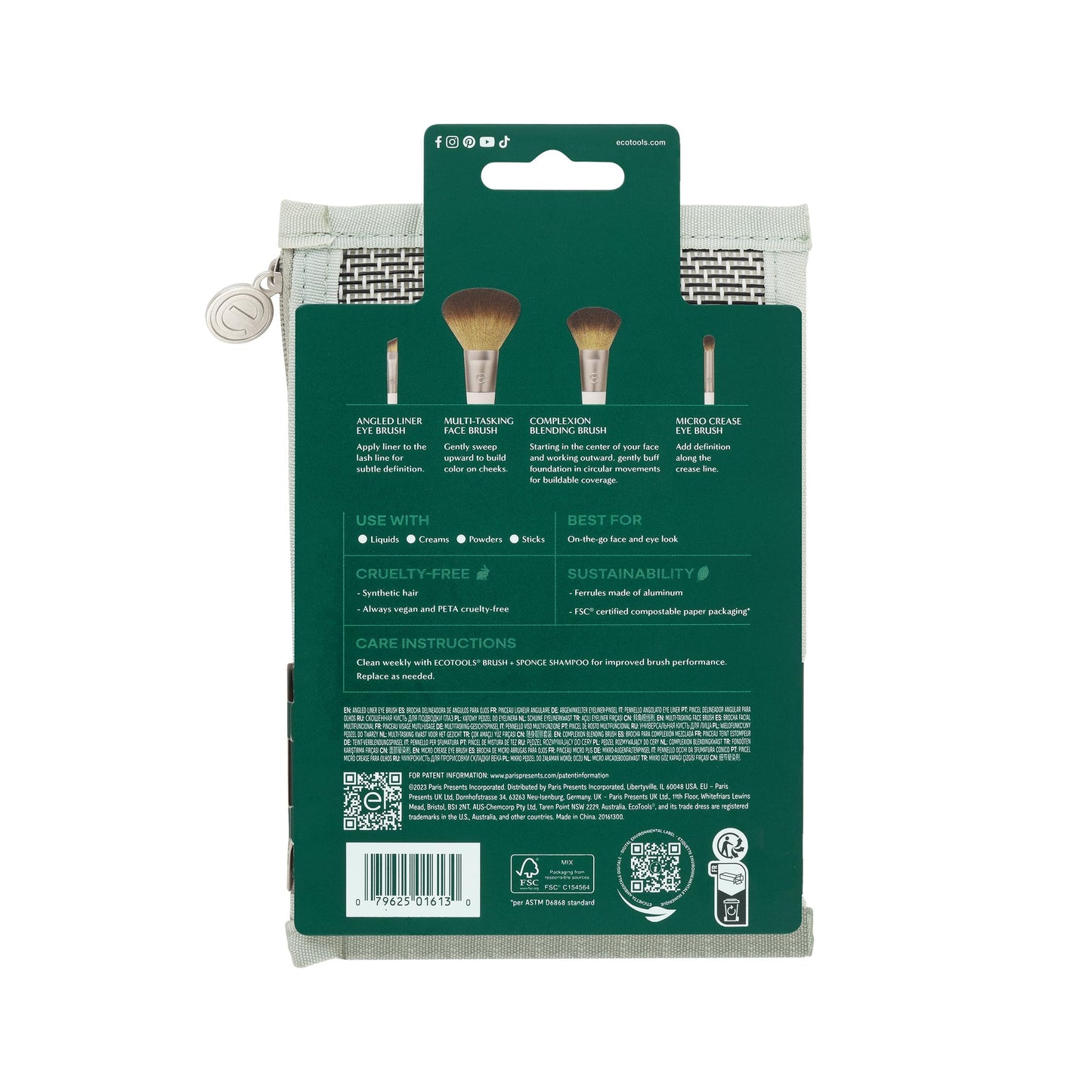 EcoTools On-The-Go Makeup Brush Kit, Travel-Friendly Brush Set, Mini-Size Makeup Tools for Powders, Blush, Bronzer, & Eyeshadows, Eco-Friendly, Synthetic Bristles, Cruelty-Free & Vegan, 5 Piece Set