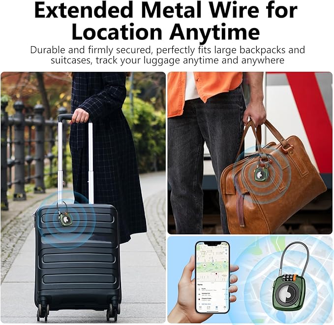 Compatible with Apple AirTag Secure Lock with Wire Cable, 3-Digit Combination Luggage Locks, Alloy Body Ultra Durable Anti-Lost Protective Case for Luggage, Bags, Suitcase, and Backpacks (GREEN)