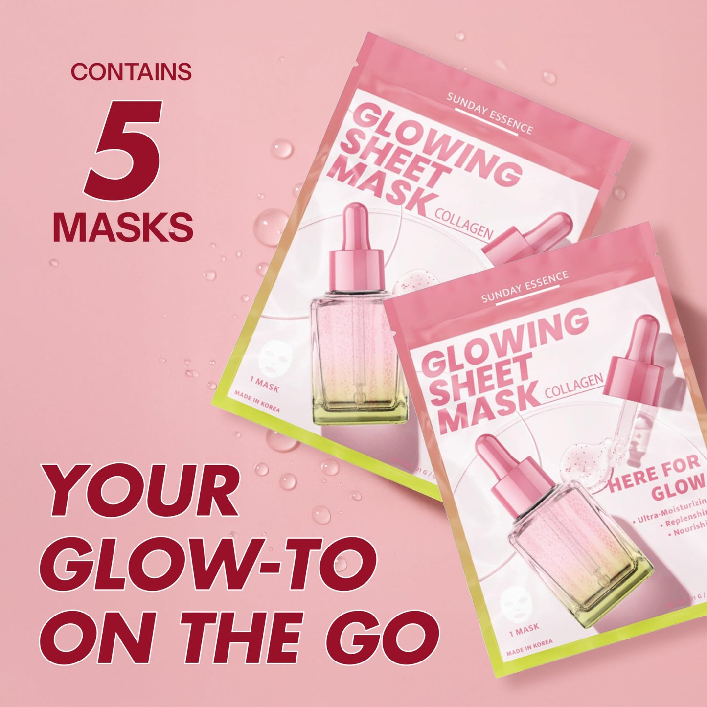 Sunday Essence Collagen Face Mask – Dermatologist Tested, Anti-Aging, Korean Skin Care, Firms Hydrates Strengthens Barrier – Clean Beauty Vegan Sheet Mask for Dry Sensitive Skin – 5 Sheets