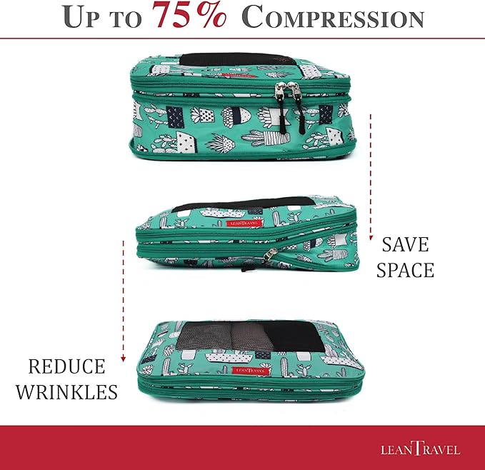 Compression Packing Cubes for Travel Organizers with Double Zipper, LeanTravel
