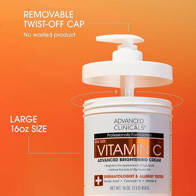 Advanced Clinicals Vitamin C Cream Visibly Brightening Body Lotion | Vitamin C Moisturizer Skin Care Body Cream For Women & Men Helps Visibly Improve Look Of Dark Spots & Uneven Skin Tone, 2-Pack