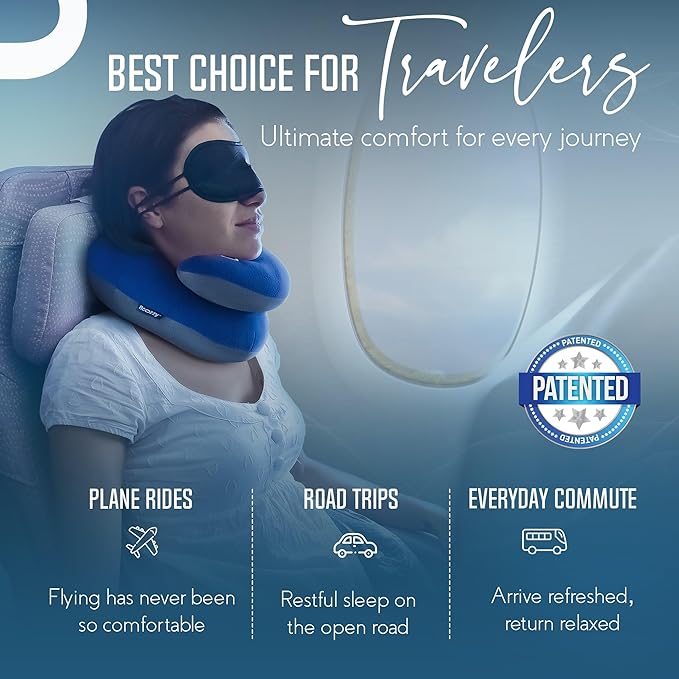 BCOZZY Organic Cotton Double Support Neck Pillow for Travel - 3 Ergonomic Positions for Head, Neck, and Chin Comfort - Ideal for Sleeping Upright on Flights, Cars, and at Home – X-Large, Navy