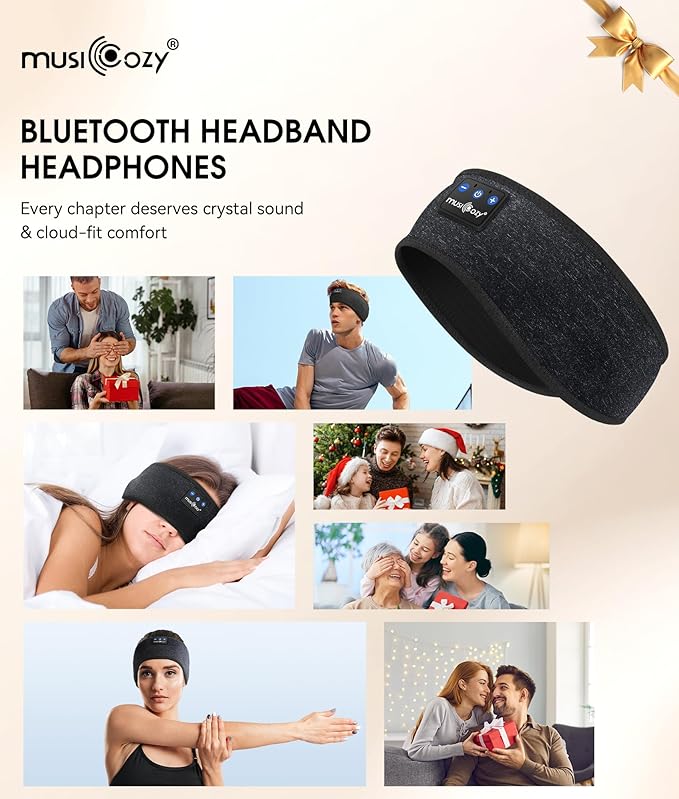 MUSICOZY Sleep Headphones Bluetooth 5.4 Headband, Wireless Earphones Music Sleep Earbuds Sleeping Eye Mask with HD Stereo Speakers for Workout Running Travel Yoga, Ideal Gifts for Women Men