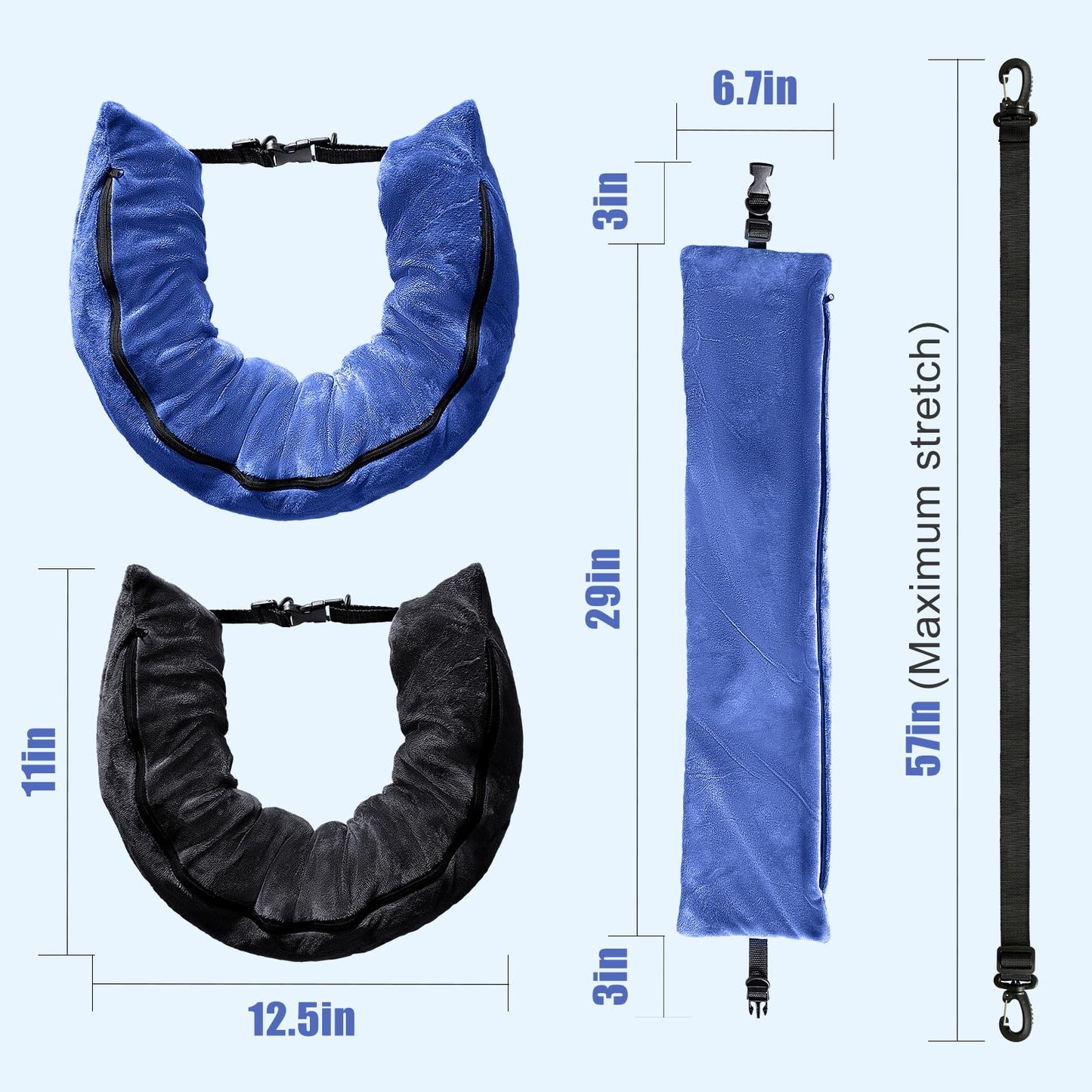 Eppyyo 2Pack Stuffable Travel Pillow for Extra Luggage, Velvet Travel Neck Pillow with Adjustable Neck Size, Fits About 6 T-Shirts Travel Essentials Multifunctional Sleeping Rest Cushion(Blue)