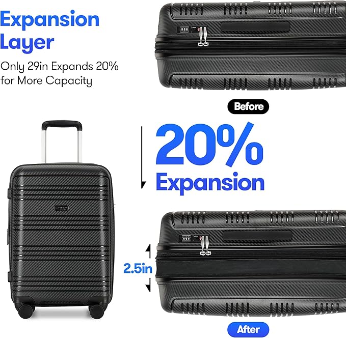29 Inch Large Checked Luggage Expandable Hard Shell Suitcase with Spinner Wheels TSA Lock for Travel, 29inch, Black