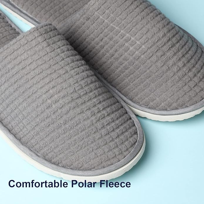 12 Pairs Disposable House Slippers for Guests, Washable Reusable Soft Polar Fleece Spa Slippers, Non-slip Indoor Slippers for Hotel Travel