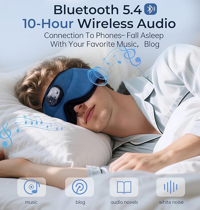 LC-dolida 5.4 Bluetooth Sleep Mask with White Noise,Sleep Headphones,Bluetooth Wireless Music Eye Mask, Ideal for Travel, Night Work, Side Sleeping and Office Use for Both Men and Women(Dusty Cyan)