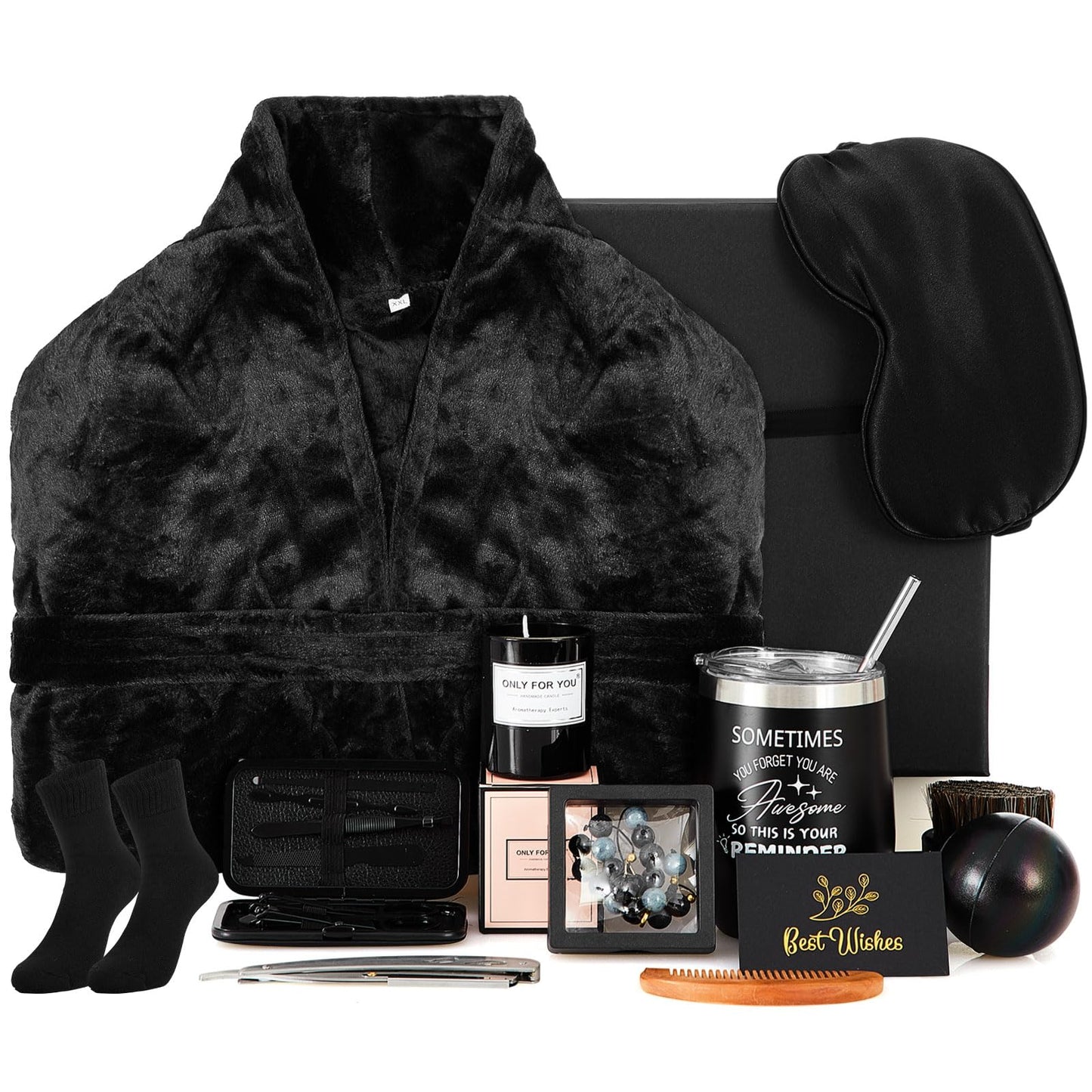 Nuogo 15 Pcs Birthday Gifts for Men Beard Care Set for Him Christmas Gifts Basket Ideas Kit for Men Tumbler Bath Robe for Dad Husband Boyfriend Box Christmas Gifts Baskets