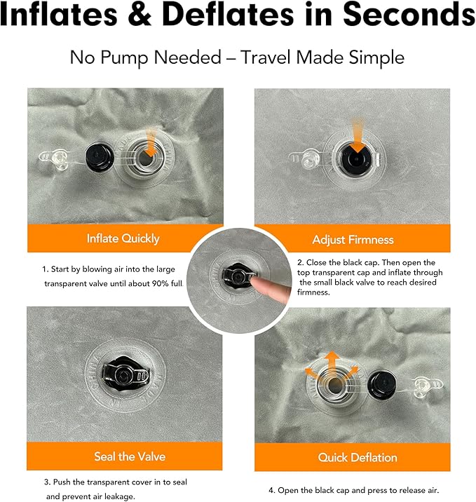 Inflatable Foot Rest Pillow for Travel, Adjustable 3 Layers Height Cushion Kids/Adults Airplane Travel Pillow, Suitable for Trains, Cars, Office, Home Comfort - Grey