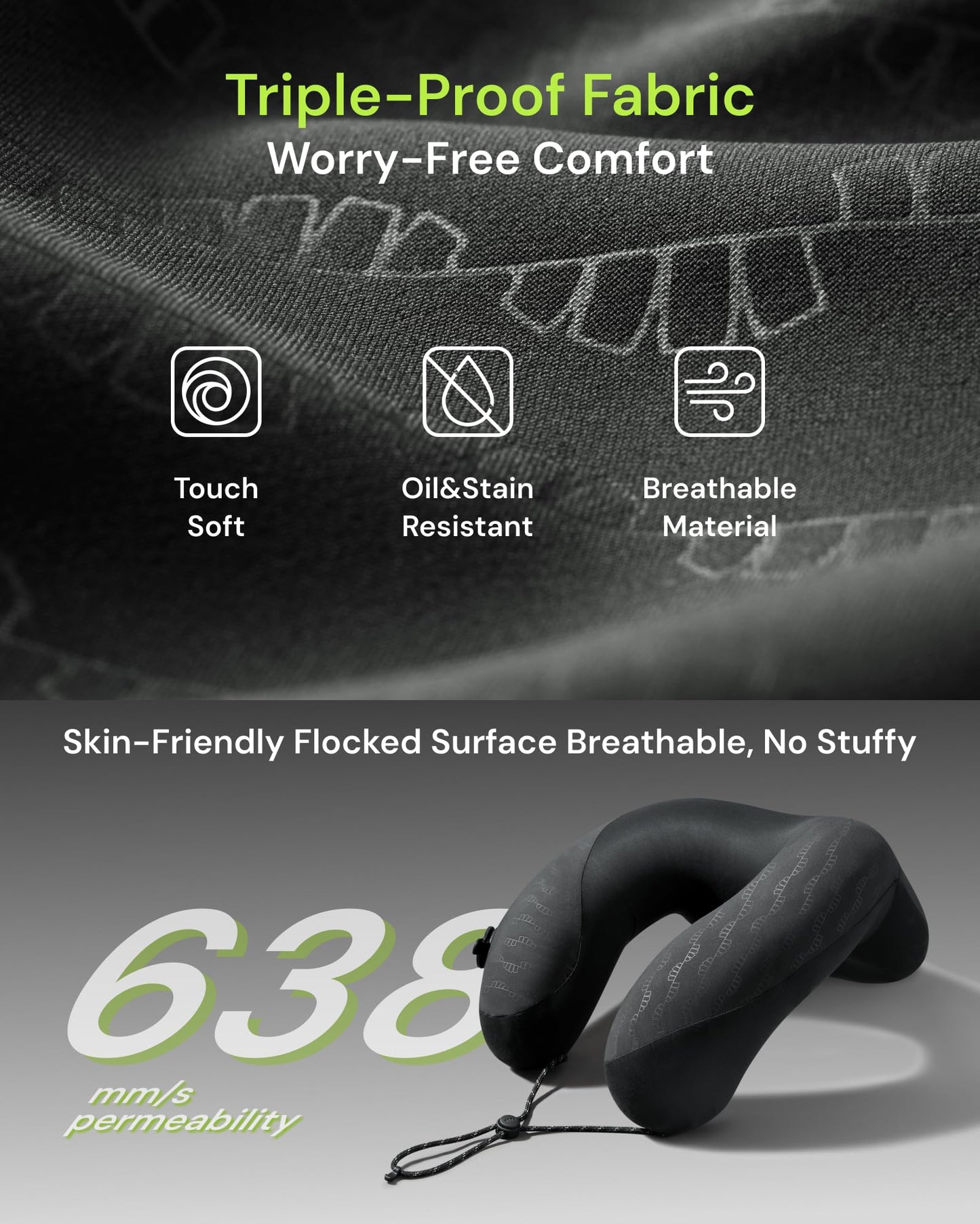 BENEUNDER Travel Neck Pillow for Airplane, Inflatable Compact 360°Head Support Pillow, Comfortable Breathable Cover for Travel, Train,Car with Storage Bag, Black