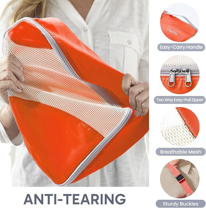 ALL INCLUDED 10 Set Durable Packing Cubes for Suitcases,OlarHike Essentials for Travel,UPGRADED Anti-Tear Stitching, NEW Improved Luggage Packing Organizers for Travel Accessories (Sunset Orange)