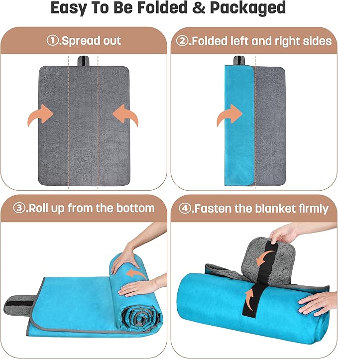 Tirrinia Waterproof Outdoor Blanket with Sherpa Lining, Windproof Triple Layers Warm Comfy Foldable for Camping Stadium, Beach, Picnic, Grass, Concerts, Car, Dog, 51''X 59'' & 59''X 80''