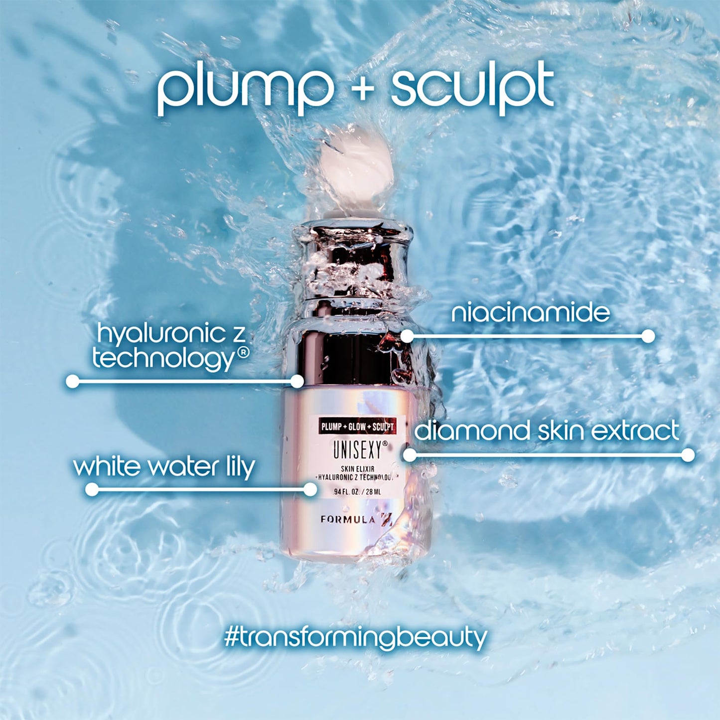 Formula Z Mini Unisexy Skin Elixir - Hyaluronic Acid Serum for Face - Face Serum with Niacinamide and Blue Light Defense - Anti Aging - 0.17 oz