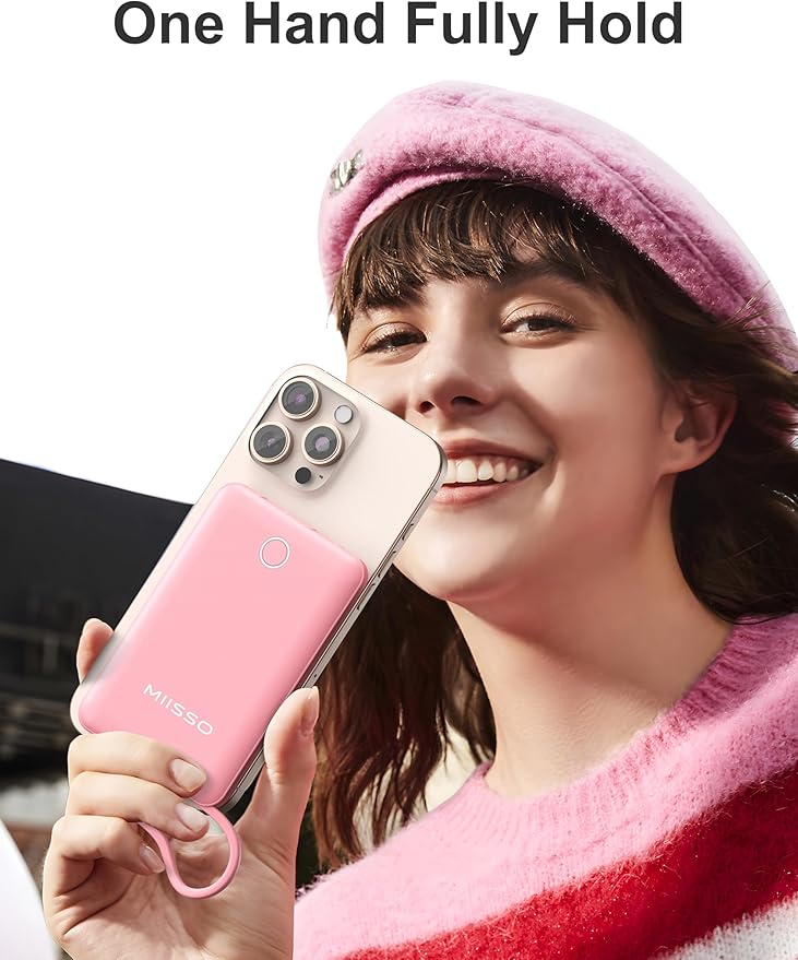 10000mAh Compatible with iPhone 15/16/17 (Only) Slim Portable Charger with Built in Cable, Power Bank Travel Charger External Battery Pack for Phone, 3 Output USB Type C Cord Clutch Charger, Pink
