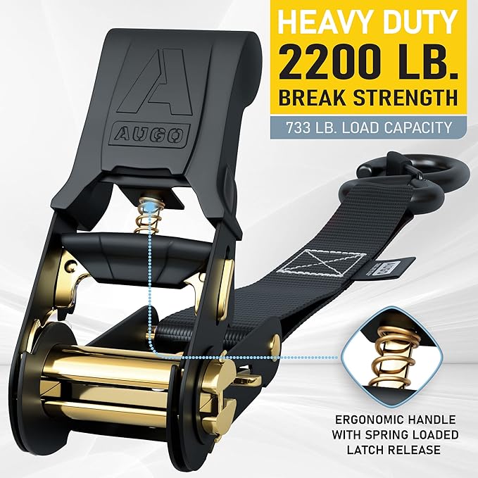 AUGO Ratchet Straps Heavy Duty 4 Pack -15 FT - 2200 LB Break Strength – with Safety Lock S Hooks - Cargo Straps for Moving, Appliances, Motorcycle – Soft Loop Tie Down Straps