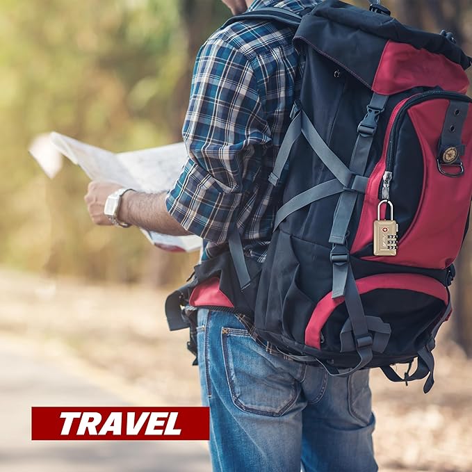 BV TSA Accepted Luggage Travel Lock, Set-Your-Own Combination Lock for School Gym Locker, Luggage Suitcase Baggage Locks, Filing Cabinets, Toolbox, Case (Champagne Gold, 2 Pack)