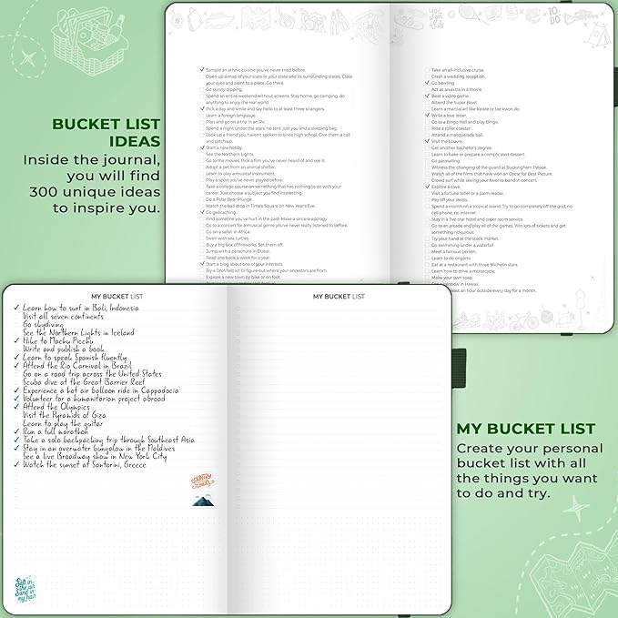 Clever Fox Bucket List Journal Large – Inspirational Book for Memories & Adventures – Motivational Bucket List Notebook for Couples, A4 (Forest Green)