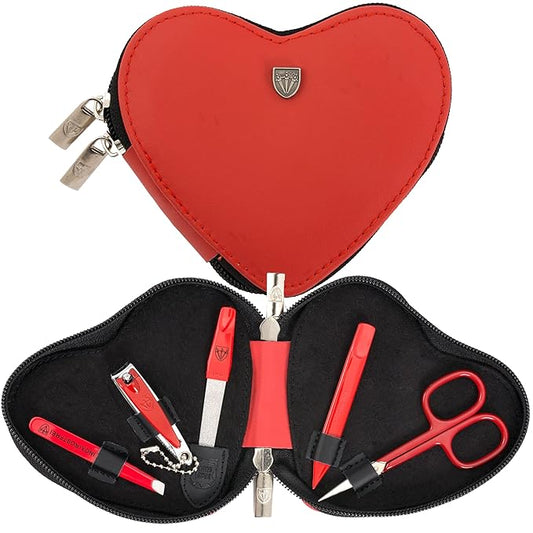 3 Swords Germany - brand quality 5 piece manicure pedicure grooming kit set for professional finger & toe nail care tweezers file clipper genuine leather case in gift box, Made by 3 Swords (03898)