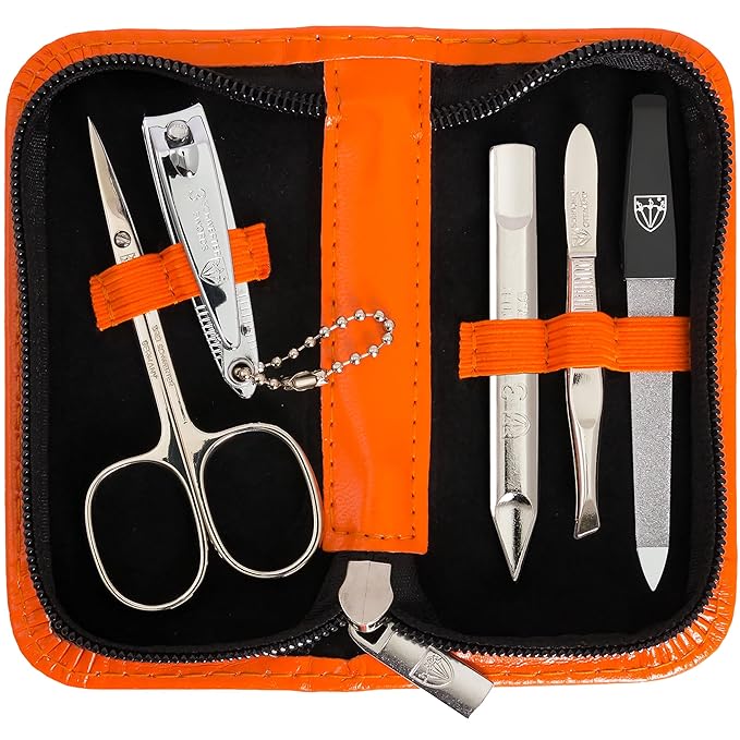 3 Swords Germany - brand quality 5 piece manicure pedicure grooming kit set with synthetic leather case ostrich white - Made in Germany