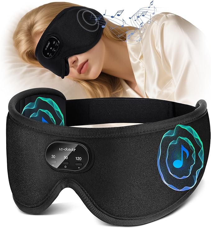 LC-dolida Bluetooth Sleep Mask with White Noise，Sleep Headphones,Bluetooth Wireless Music Eye Mask, Ideal for Travel, Night Work, Napping, Side Sleeping and Office Use for Both Men and Women