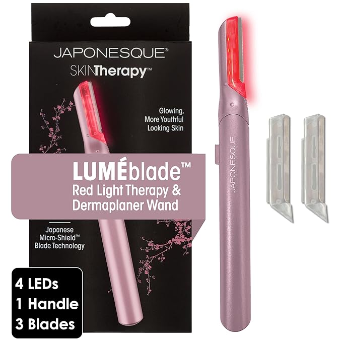 JAPONESQUE SKINTherapy LumeBlade Facial Dermaplane Razor with Soothing, Red Light Therapy at the Blade, Includes 2 Replacement Blades