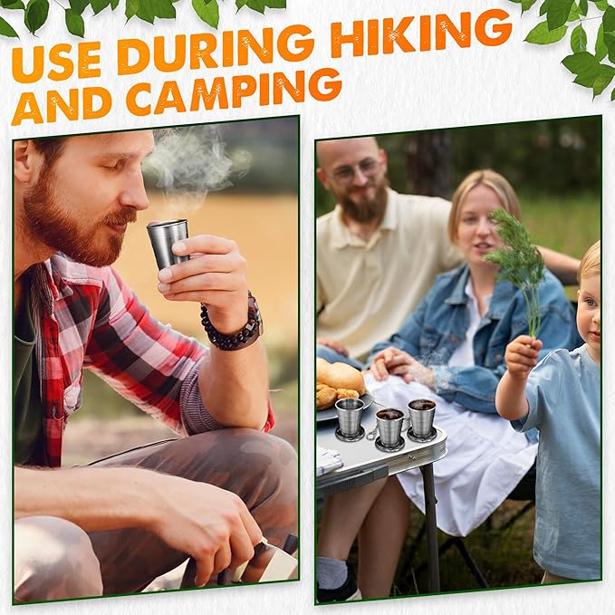 Collapsible Travel Cup with Lid 2.5Oz (75ml) - Leak-Proof Сollapsible Shot Glass Keychain, Highly Portable, Made of Rust & Bend Resistant Stainless Steel - Foldable Cup for Traveling, Fishing, Camping