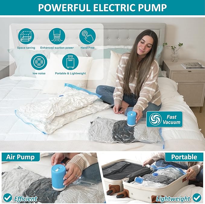 Cozy Essential 26 Pack Vacuum Storage Bags with Portable Electric Pump, Vacuum Seal Space Saver Bags for Clothing, Pillows, Blanket, Bedding, Comforters